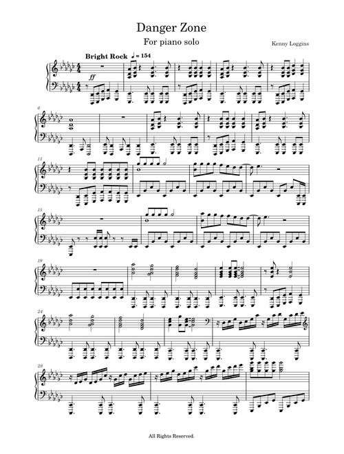 Danger Zone for piano solo