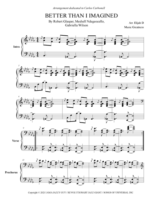 Better Than I Imagined (Arr. Music Greatness) - Lo Robert Glasper Ft. H.E.R. & Meshell Ndegeocel (Piano Solo)