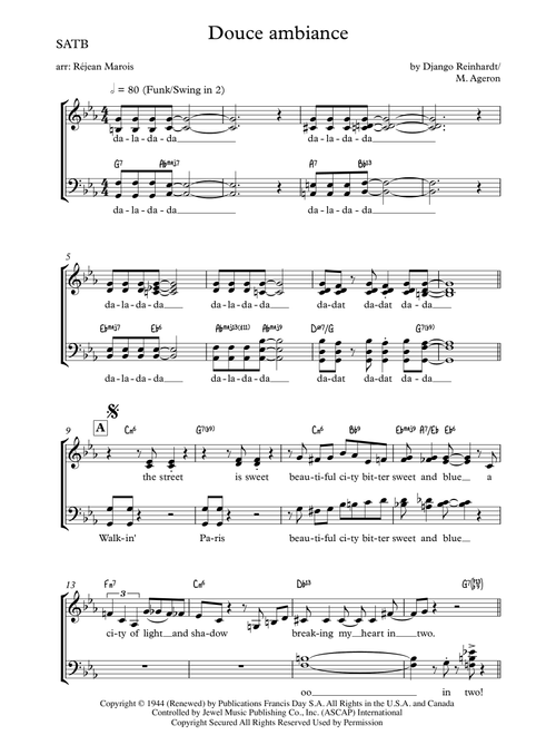 Douce Ambiance (Arr. Rejean Marois) - Django Reinhardt (Choral, SATB)