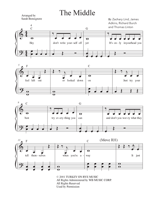 The Middle (Arr. Sarah Jane Bonsignore) - Jimmy Eat World (Easy Piano)