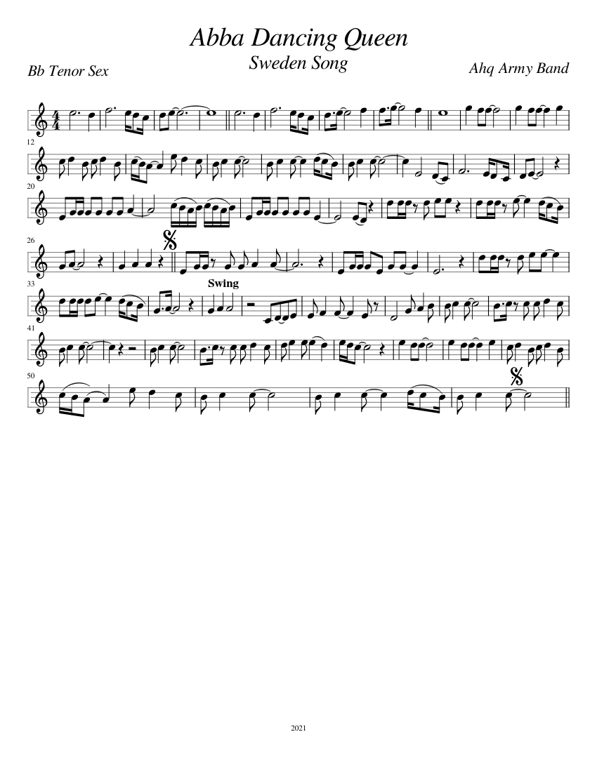 ABBA DANCING Queen !! Bb Tenorsex Sheet Music for Piano