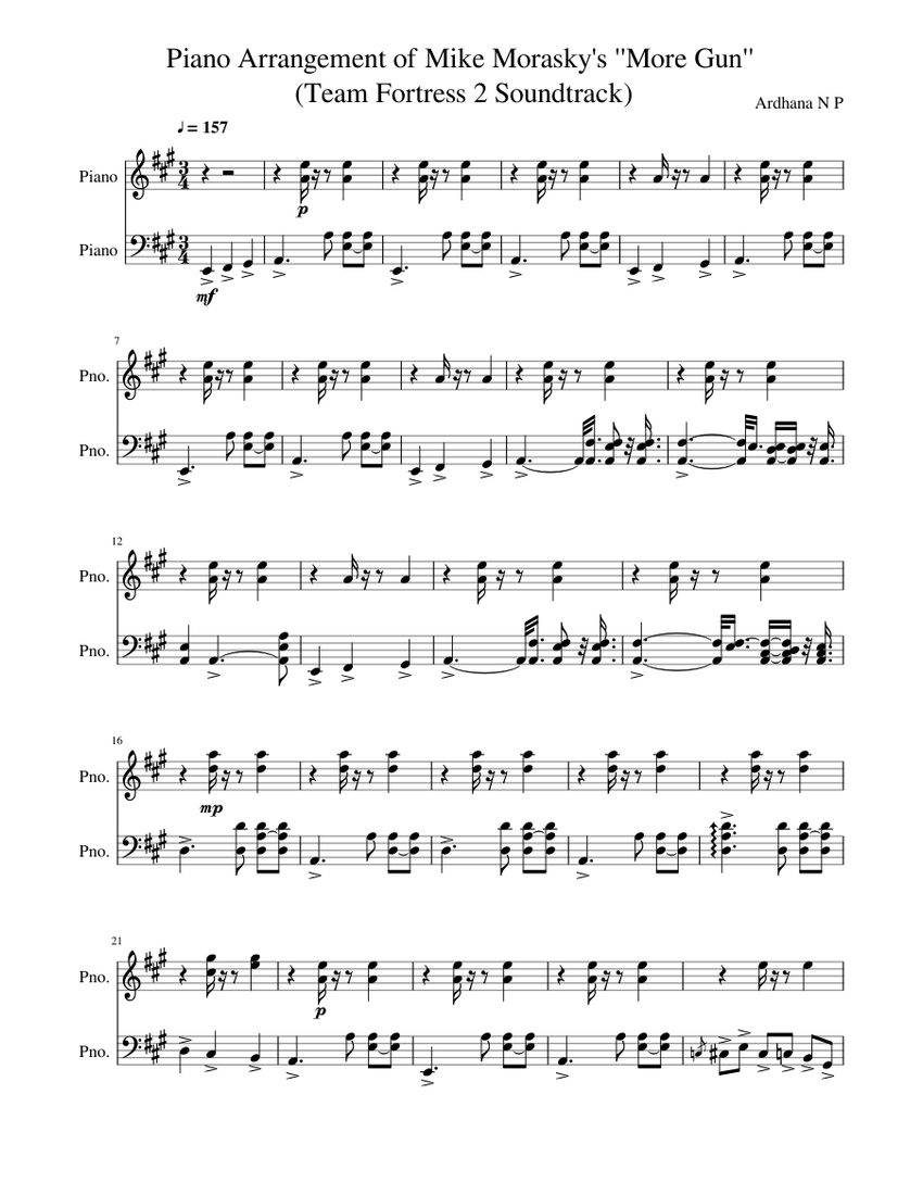 Piano Arrangement of Mike Morasky's "More Gun" (Team Fortress 2