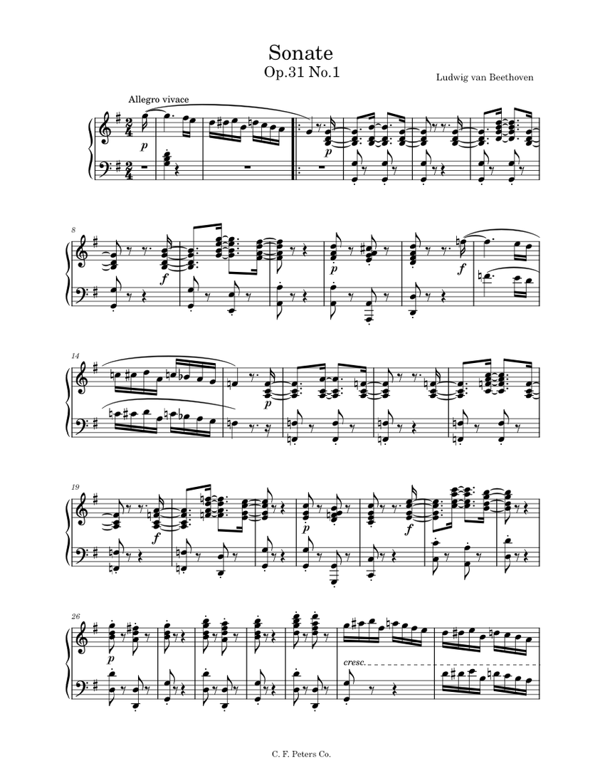 Sonate op 31 no 1 ludwig van beethoven sonate sheet music for piano