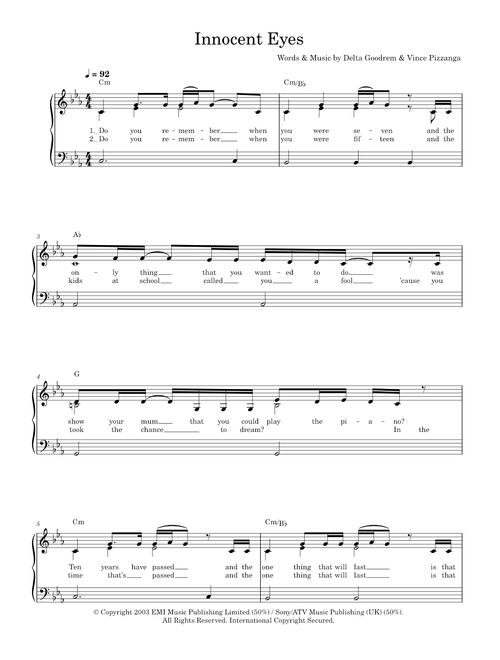 Innocent eyes - Delta Goodrem (Easy Piano)