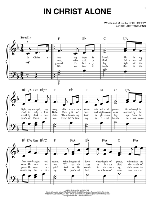 In Christ Alone - Keith & Kristyn Getty (Big Note Piano)