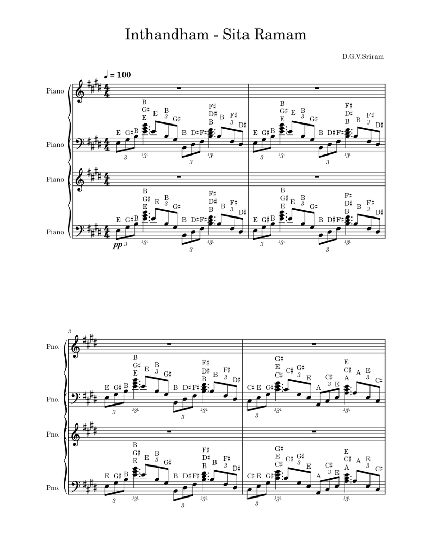 Inthandham Sita Ramam Sriramdadi Sheet music for Piano (Piano