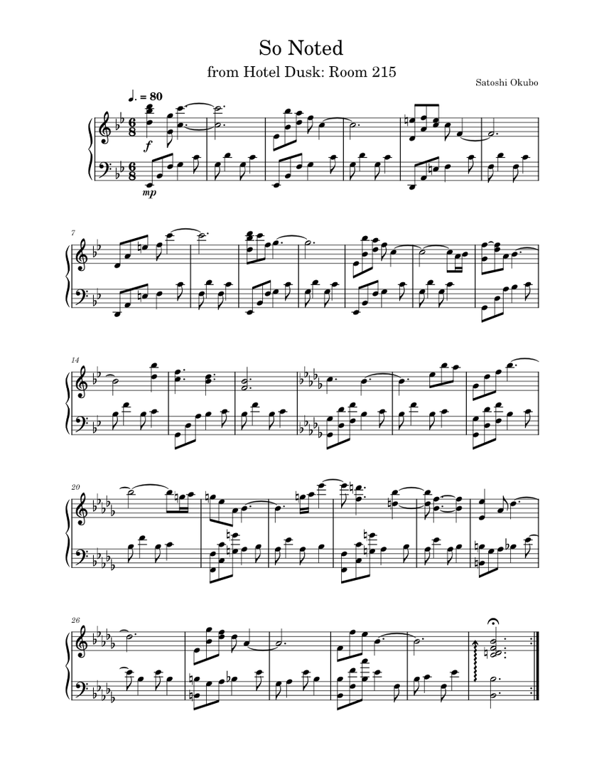 So Noted - Satoshi Okubo (Hotel Dusk: Room 215) Sheet Music for