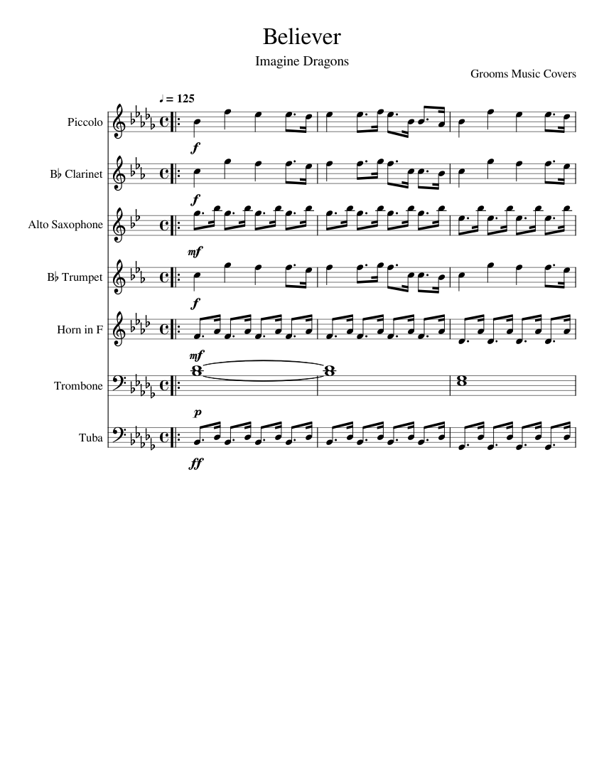 Believer Imagine Dragons Marching band Arrangement Sheet Music for ...
