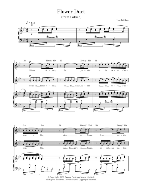Flower Duet - Leo Delibes (Piano-Vocal-Guitar (Piano Accompaniment))