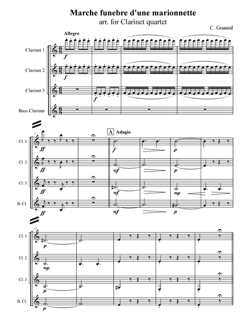 C. Gounod - Marche funebre d'une marionnette, arr. for Clarinet quartet (Arr. Xlomeg) (Woodwind Ensemble)