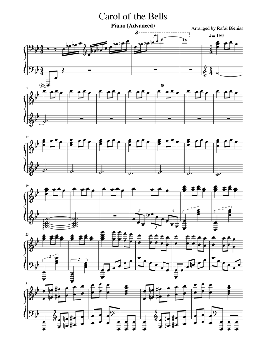 Carol of the Bells - Piano ( Advanced ) Sheet Music for Piano (Solo ...