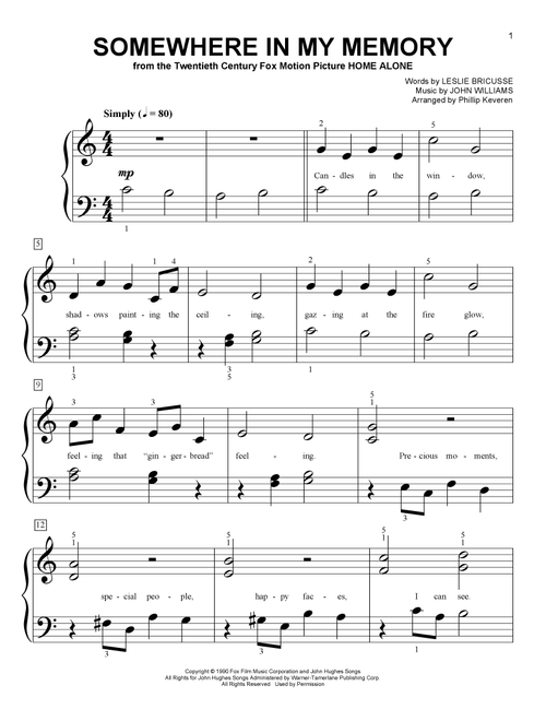 Somewhere In My Memory (from Home Alone) (arr. Phillip Keveren) - John Williams, Leslie Bricusse (Big Note Piano)