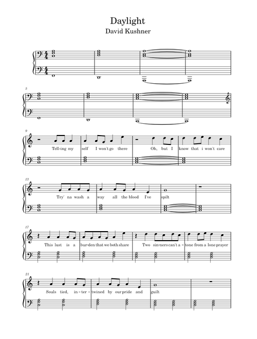 Daylight David Kushner - Easy Piano Arrangement