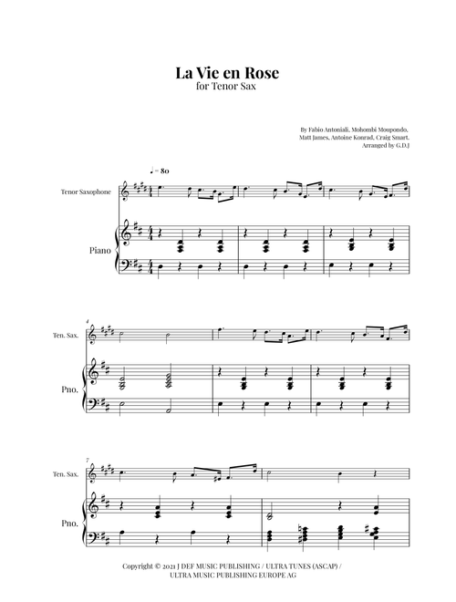 La Vie En Rose (Arr. GDJ) - Mohombi Moupondo, Matt James, Craig Smart (Tenor Sax and Piano)