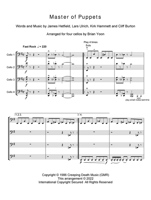Master Of Puppets (Arr. Brian Yoon) - Metallica (String Quartet)