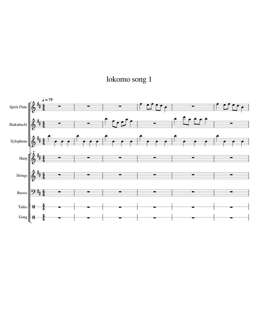 Lokomo Originals Oriental Temple Duet with Shakuhachi Sheet music for Bass drum, Xylophone