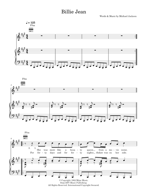 Billie Jean - Michael Jackson (Piano-Vocal-Guitar (Piano Accompaniment))