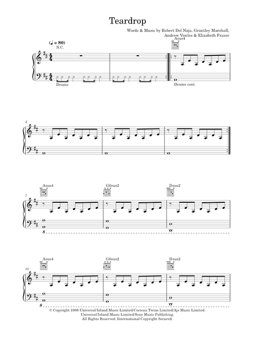 Teardrop - Massive Attack (Piano-Vocal-Guitar (Piano Accompaniment))