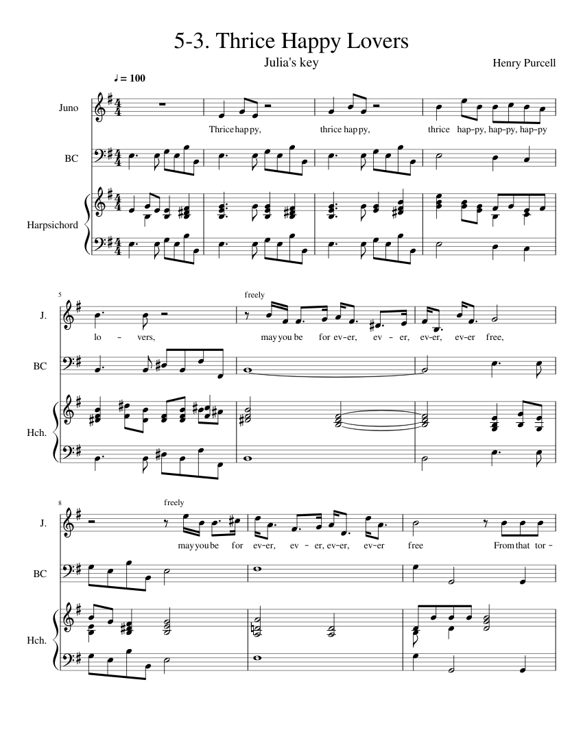 5 3 Thrice Happy Lovers julia s key Sheet Music for Harpsichord