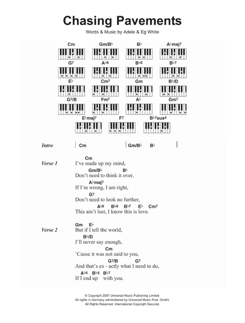 Chasing Pavements - Adele (Piano Chords-Lyrics)
