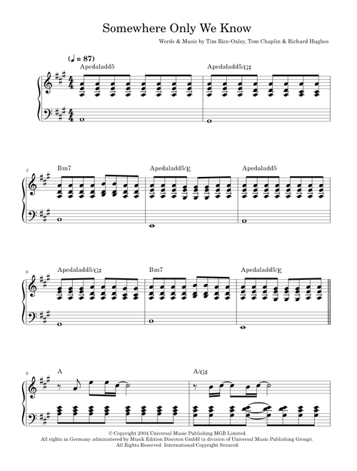 Somewhere Only We Know - Keane (Piano Solo)
