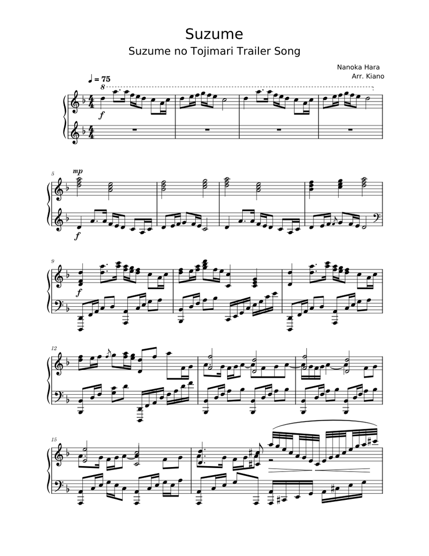 Suzume Nanoka Hara Suzume Sheet music for Piano (Solo)