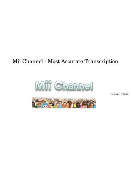 Mii Channel Theme – Original Transcription