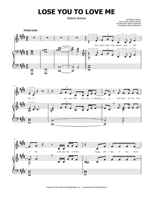 Lose You To Love Me (Arr. Mario Stallbaumer) - Selena Gomez (Piano Vocal)