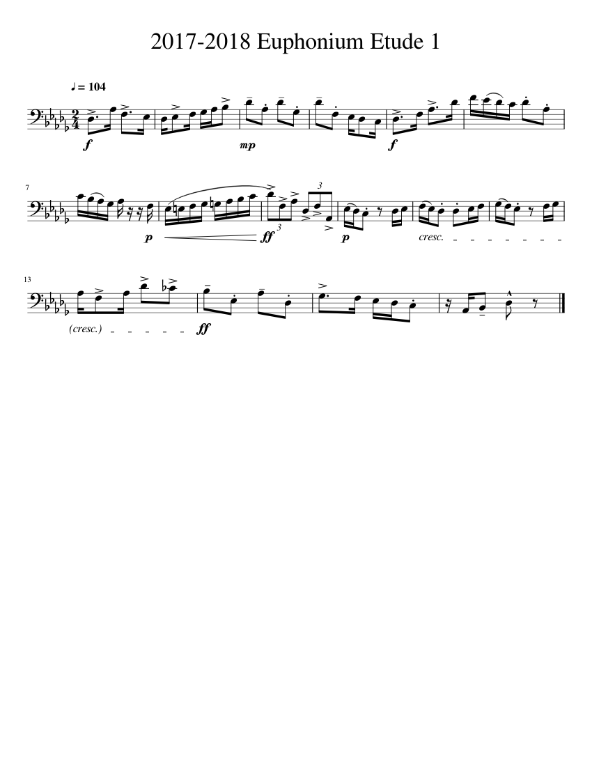 20172018 Euphonium Etude 1 Sheet music for Euphonium (Solo