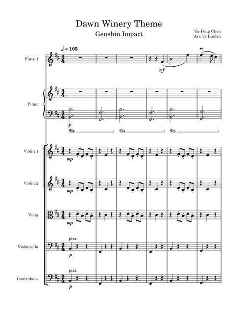 Genshin Impact - Dawn Winery (String Orchestra + Flute and Piano)