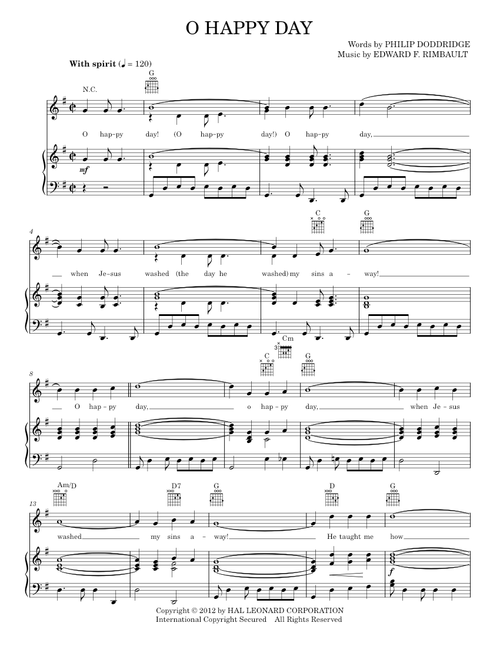 O Happy Day - African-American Spiritual, Traditional (Piano-Vocal-Guitar)