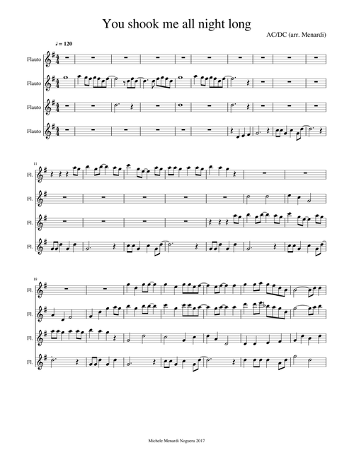 You shook me all night long by AC/DC for flute quartet