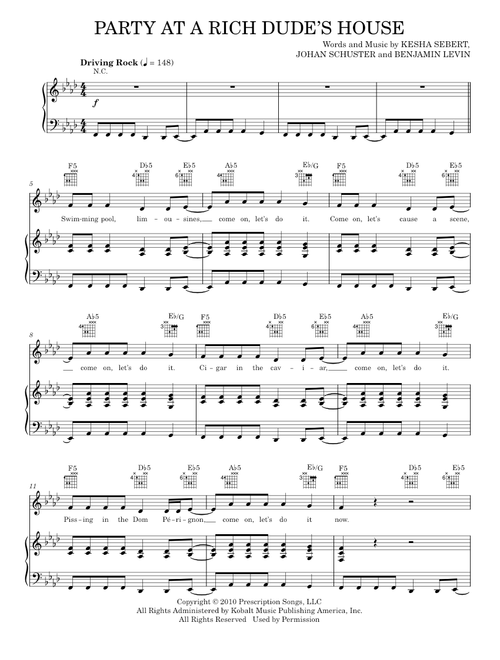 Party At A Rich Dude's House - 3OH!3, 3OH!3 featuring Ke$ha, Ke$ha (Piano-Vocal-Guitar)