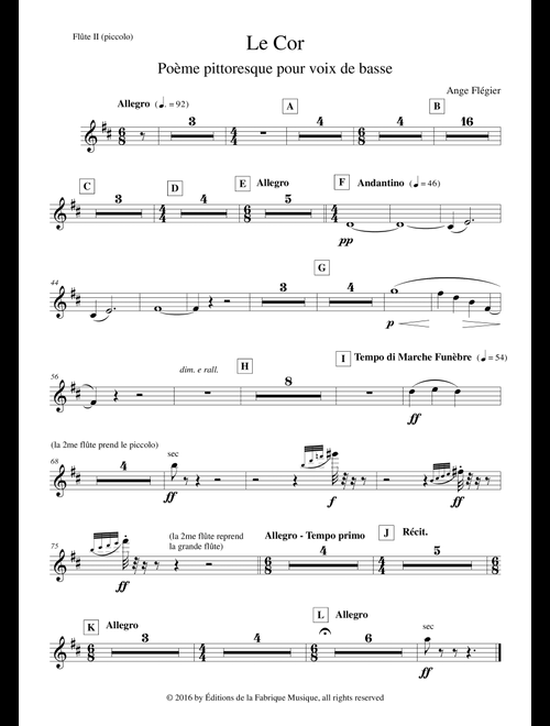 Ange Flégier: Le Cor for bass voice and orchestra, Flute 2 (piccolo) part (Full Orchestra)