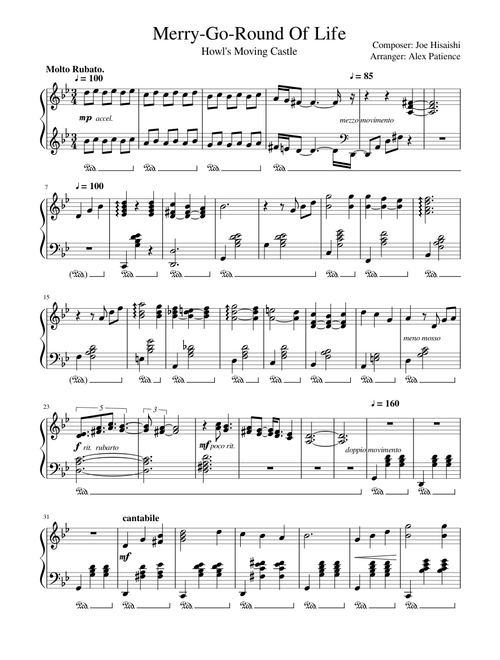 Merry-Go-Round of Life: Howl's Moving Castle Piano Tutorial sheet music arranged by PianoChannel for Solo