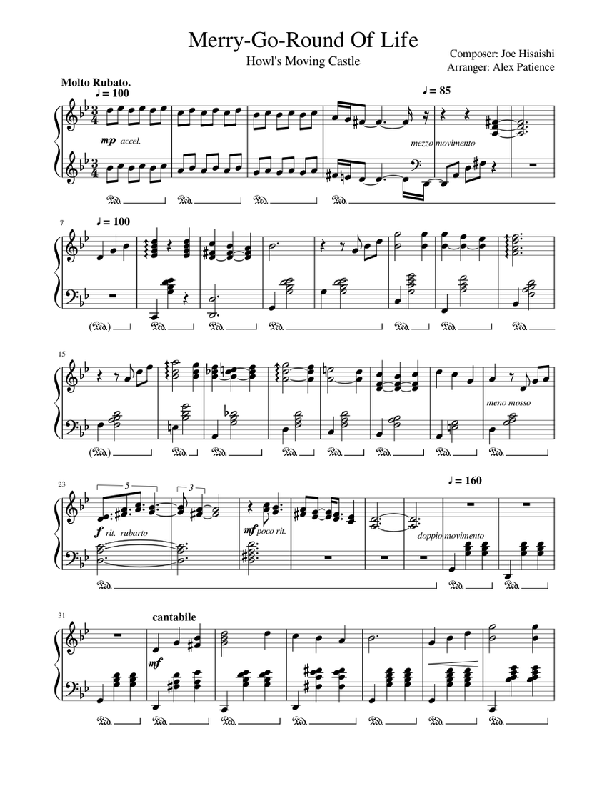 MerryGoRound of Life Howl's Moving Castle Piano Tutorial Sheet music for Piano (Solo