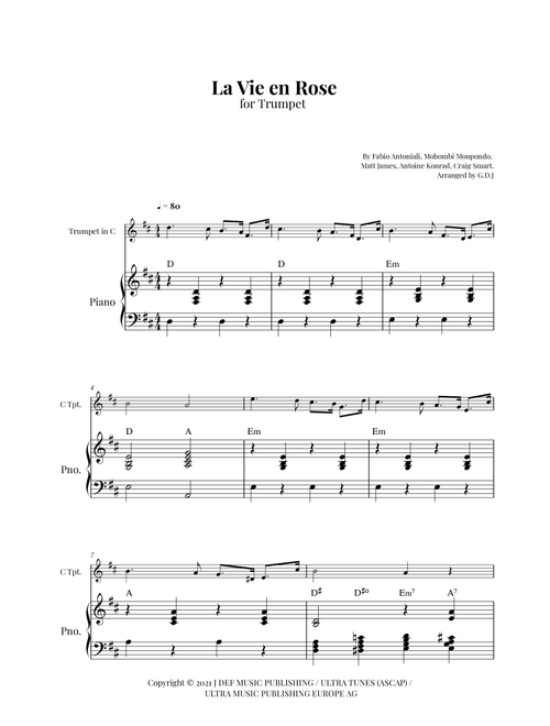 La Vie En Rose (Arr. GDJ) - Mohombi Moupondo, Matt James, Craig Smart (Trumpet and Piano)