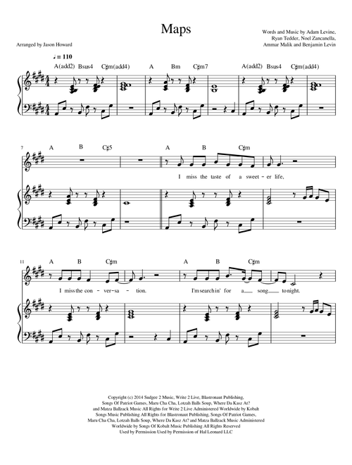 Maps (Arr. Jason Howard) - Maroon 5 (Piano Vocal)