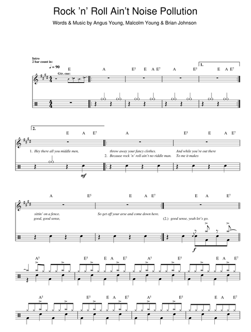 Rock And Roll Ain't Noise Pollution (Drums) - AC/DC (Lead Sheet - Fake Book)