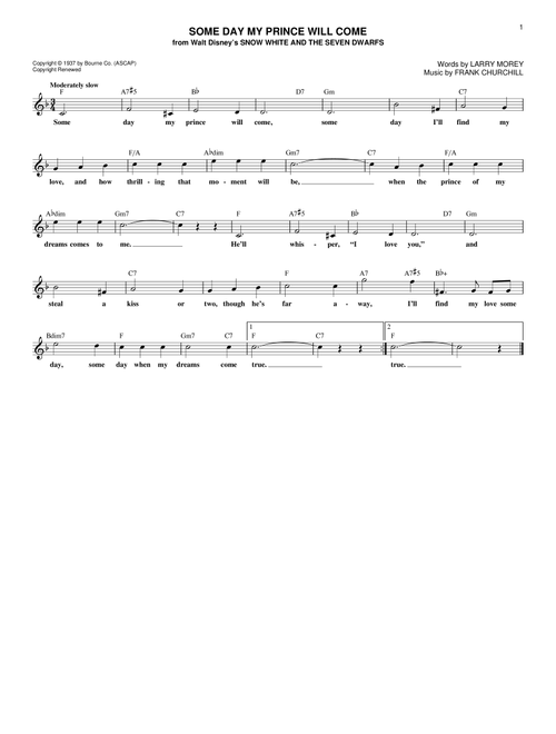 Some Day My Prince Will Come (from Snow White And The Seven Dwarfs) - Adriana Caselotti (Lead Sheet - Fake Book)