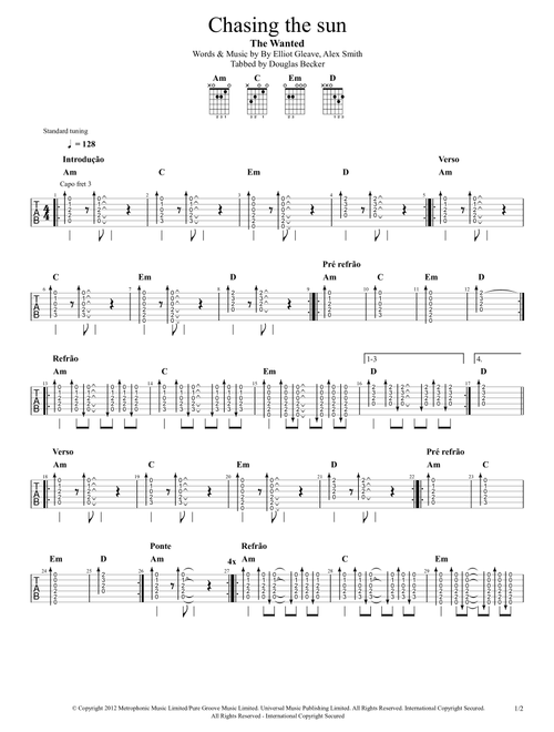 Chasing The Sun (Arr. Douglas Becker) - The Wanted (Guitar Tab)