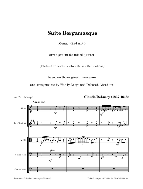 Suite Bergamasque (No. 2- Menuet) - Claude Debussy - arr. for mixed quintet