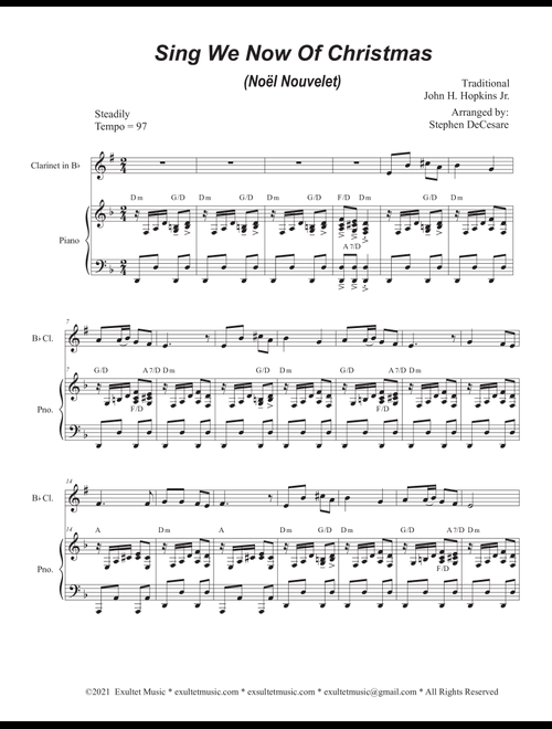 Sing We Now Of Christmas (Noël Nouvelet) (Bb-Clarinet solo and Piano) (Arr. Stephen DeCesare) - Traditional John H Hopkins Jr (Clarinet and Piano)