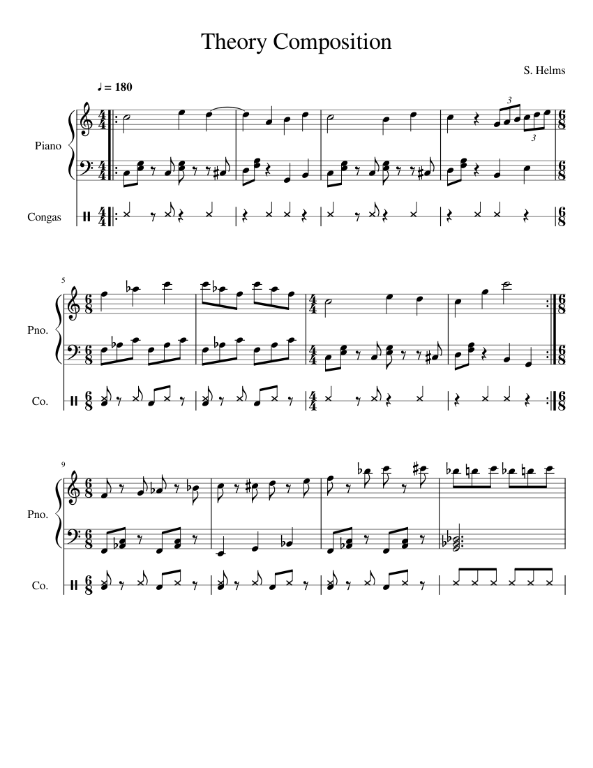 Theory Composition 1 Sheet Music for Piano, Conga (Mixed Duet ...