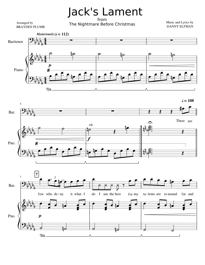 Jack's Lament (Piano and Vocals) Sheet music for Piano