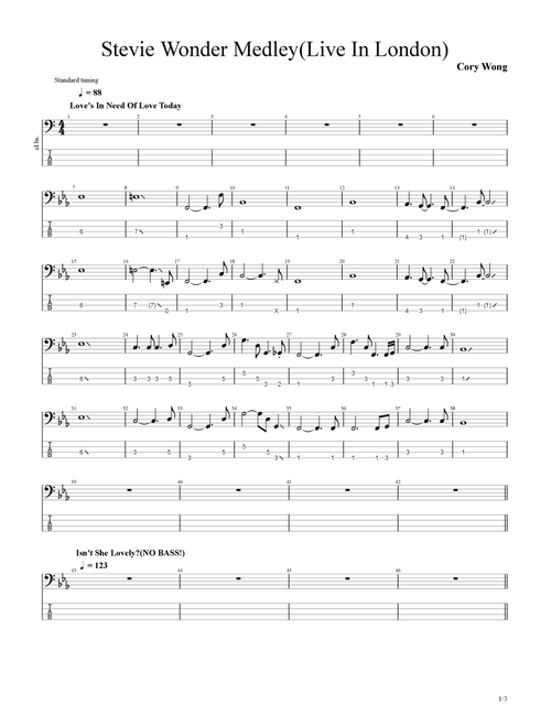 Stevie Wonder Medley (Arr. UNSOON) - Cory Wong (Bass Tab)