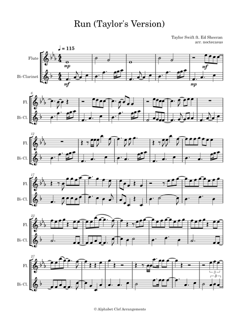 Run (feat. Ed Sheeran) (Taylor's Version) (From The Vault) – Taylor Swift Run (feat. Ed Sheeran) (Taylor's Version) (From The Vault) - Flute and Clarinet Duet