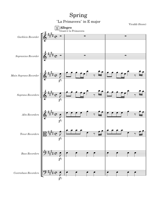 Vivaldi Spring I. Allegro from The Four Seasons RV 269 for Recorders - Arr. Berliner Blockflöten Orchester