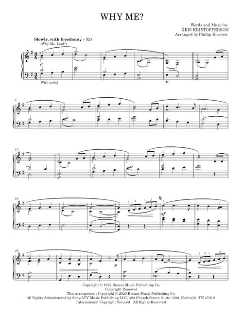 Why Me? (Why Me, Lord?) [Classical version] (arr. Phillip Keveren) - Cristy Lane, Kris Kristofferson (Piano Solo)
