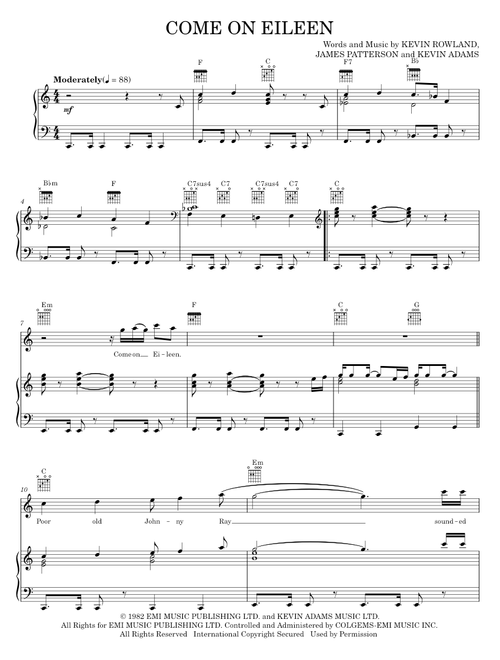 Come On Eileen - Dexy's Midnight Runners (Piano-Vocal-Guitar)